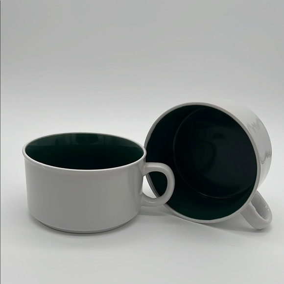Graydon Hall Cozy Ceramic Soup Bowls with Handles Dark Green & White (Set of 2) - Picture 1 of 11